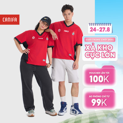 Áo thun unisex người lớn form boxy cộc tay cổ V in họa tiết sao vàng Việt Nam CANIFA S 5TS26S019