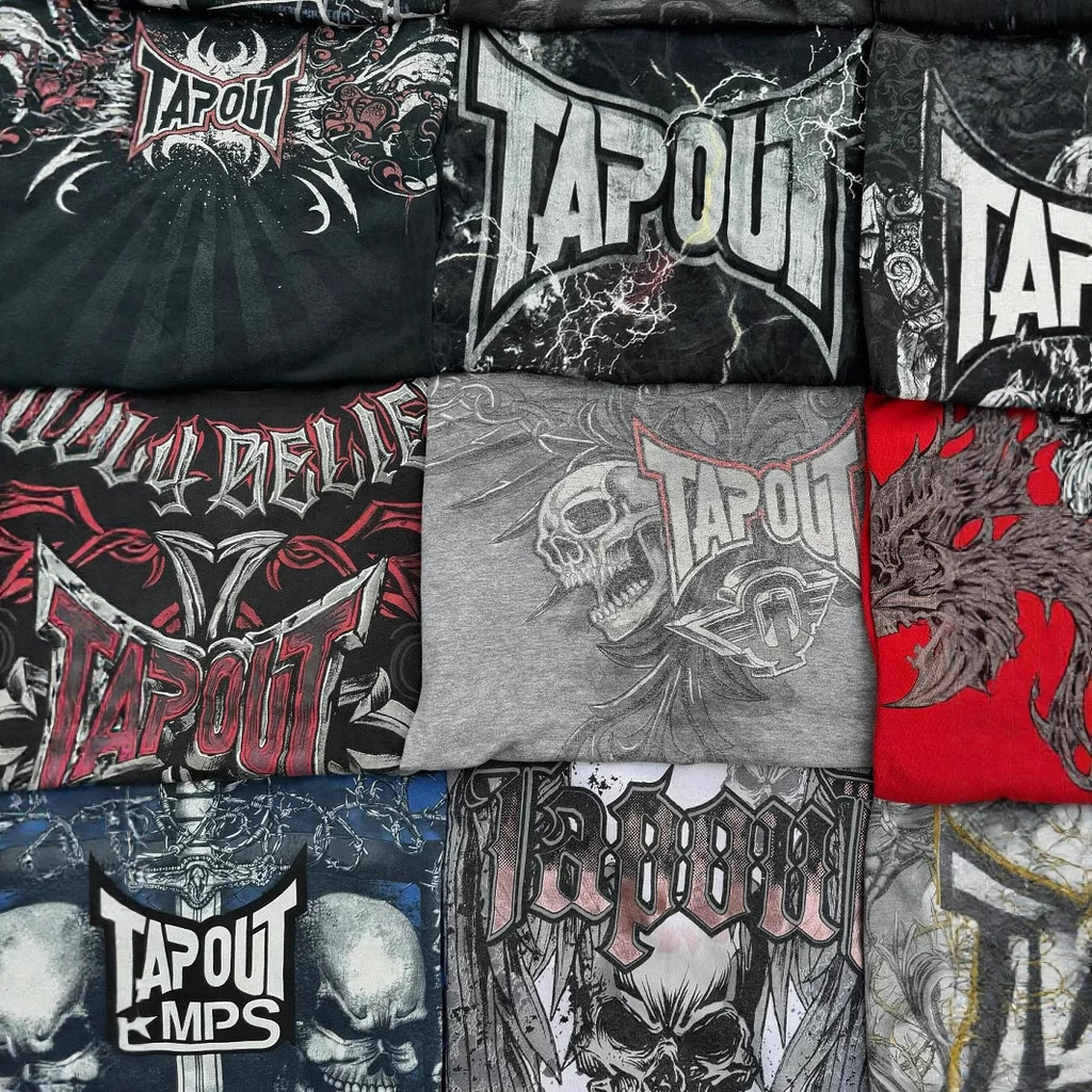 90 Retro Áo Thun TAPOUT MPS Áo Thun Ngắn Tay Xương Grunge Áo Thun Châu Âu Mỹ Nam Bông Tai Kẹp 08.23