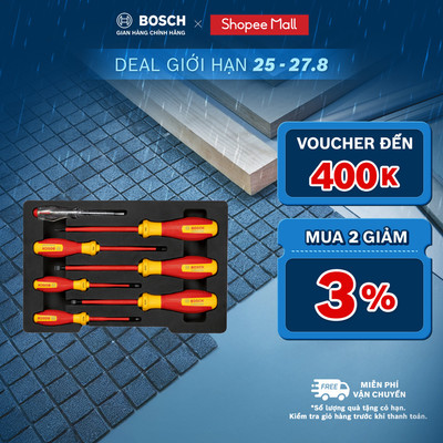 Bộ tua vít cách điện VDE 7 món đầu SL/PH và đầu bông TX Bosch chất lượng chuẩn Đức
