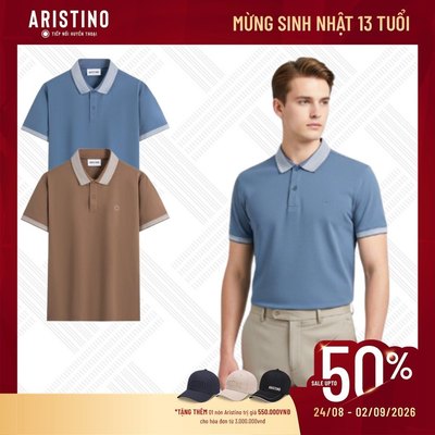 ARISTINO Áo Elite Polo Nam Ngắn Tay Nâu APS165S3EC Cotton Organic Regular Fit Mềm Mịn Thoáng Khí Thấm Hút Co Giãn