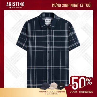 ARISTINO Áo Sơ Mi Nam Kẻ Trắng Slim Fit ASS619EDP01 Cộc Tay Mềm Mịn Hạn Chế Nhăn Lịch Lãm