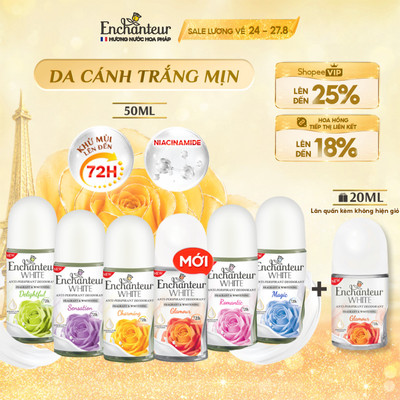 [TẶNG LĂN 20ml] Lăn Khử Mùi Dưỡng Trắng Da Enchanteur White Hương Nước Hoa Pháp 50ml