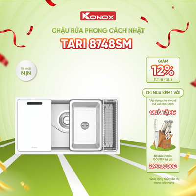 Chậu rửa bát inox 1 hố Konox TARI 8748SM phong cách Nhật bề mặt MỊN - Bảo hành 10 năm