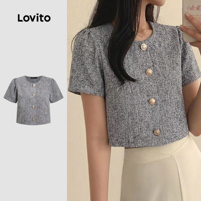 Áo kiểu nữ Lovito thanh lịch nút màu trơn phong cách L121MD636