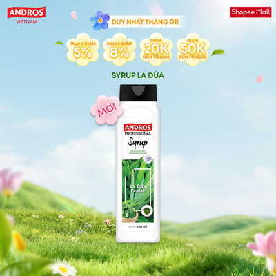 Syrup Lá Dứa - ANDROS Syrup - Nguyên liệu pha chế - 820ml