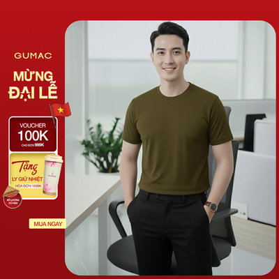 Áo Thun Nam Tay Ngắn GUMAC Form Suông Cổ Tròn Bo Dệt Thun Nano Thoáng Khí Basic LATNF0432