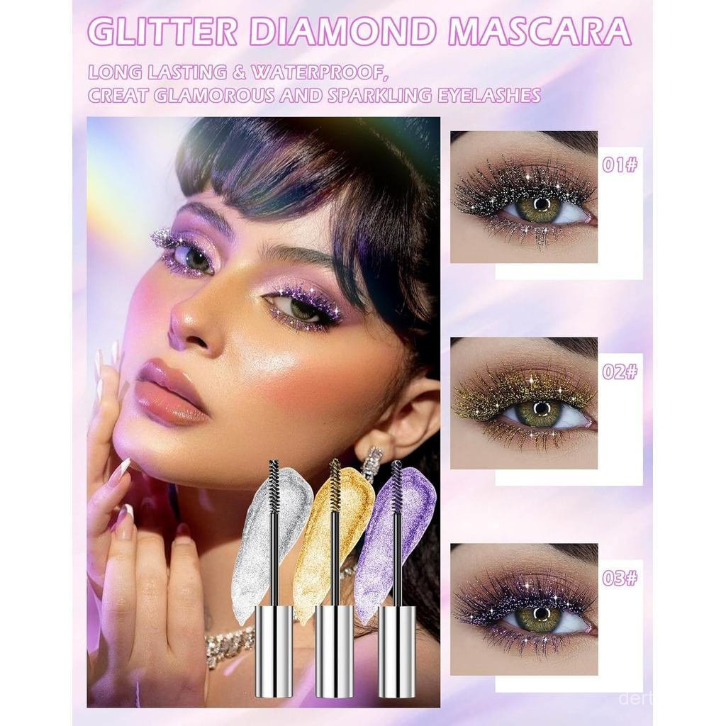 Mascara kim loại lấp lánh Sequin-1gold, mascara sáng bóng chống thấm nước lâu trôi, Lông mi uốn cong