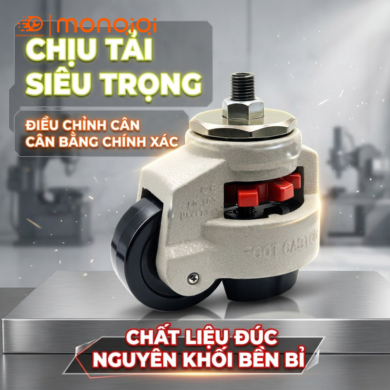 Bánh Xe Đẩy Hàng Nặng GD60F Chỉnh Độ Cao Chịu Tải 500kg Xoay 360 Độ Chống Rung Máy CNC