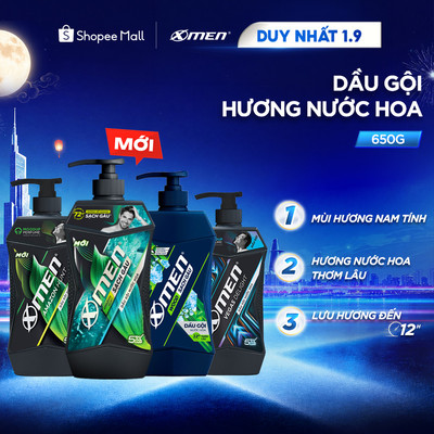 Dầu Gội Sạch Gàu X-Men 650g/630g/610g (Amazon/Vegas/Wood/Fire) - Sạch Sâu, Hương Gỗ Nam Tính
