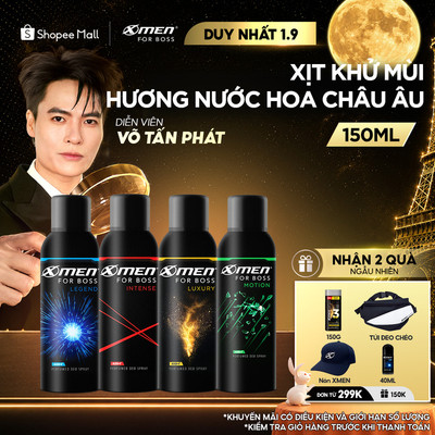 Xịt Khử Mùi XMen for Boss 150ml Intense/Luxury/Legend/Motion Hương Nước Hoa Châu Âu, Giảm Tiết Mồ Hôi Lưu Hương Dài Lâu