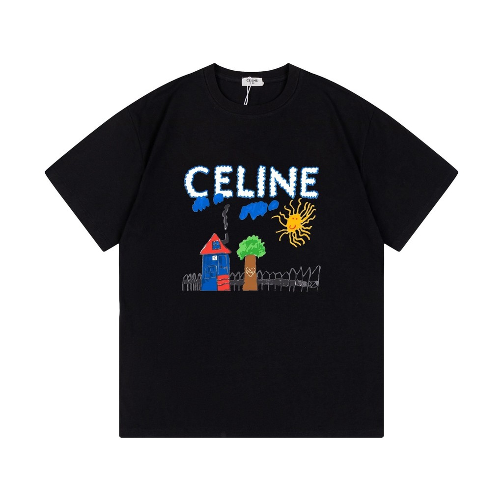 CELINE CELINE Nam Nữ Plus Kích Thước Tay Ngắn Phong Cách Cặp Đôi Áo Chui Đầu Hàng Ngày Thu Đông 2025