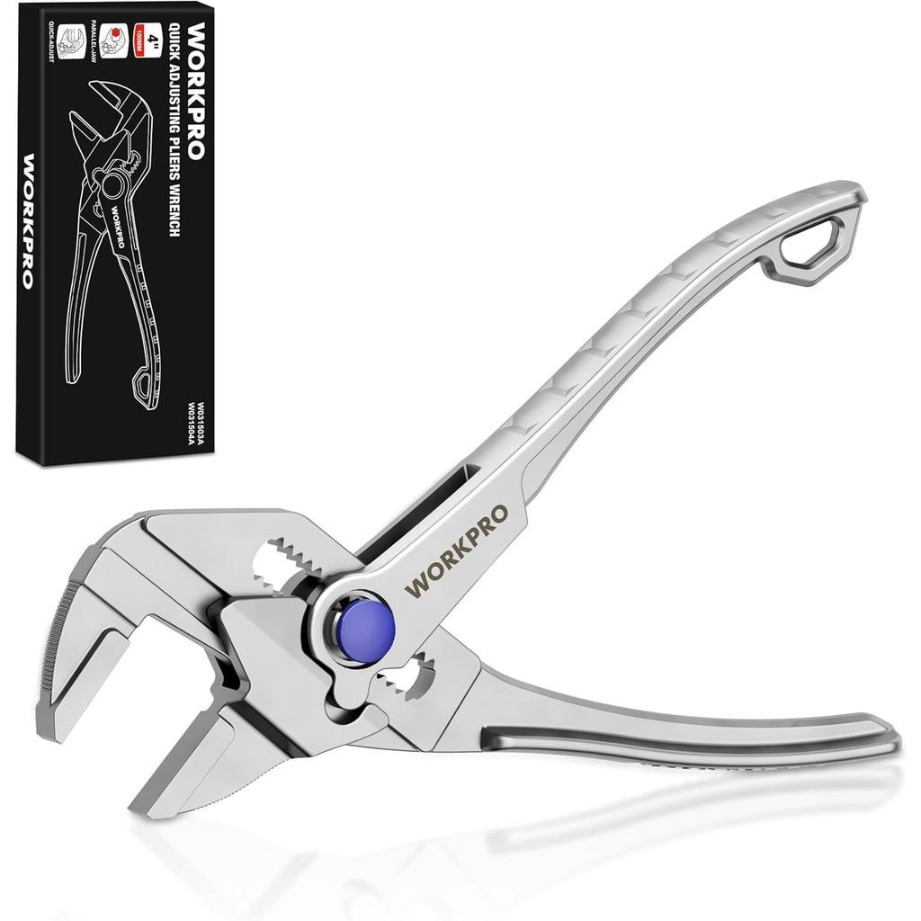 WORKPRO Mini Pliers Wrench, 4-Inch Smooth Jaw Plier, High-Toughness Alloy Steel Adjustable Wrench Pl