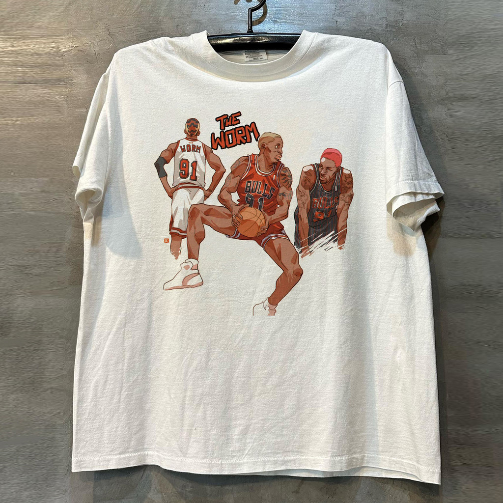 Rodman Backboard King Rodman Cổ Điển Mỹ Dạo Phố Áo Thun Tay Ngắn hiphop Hip-Hop Cổ Tròn Nặng Cotton 