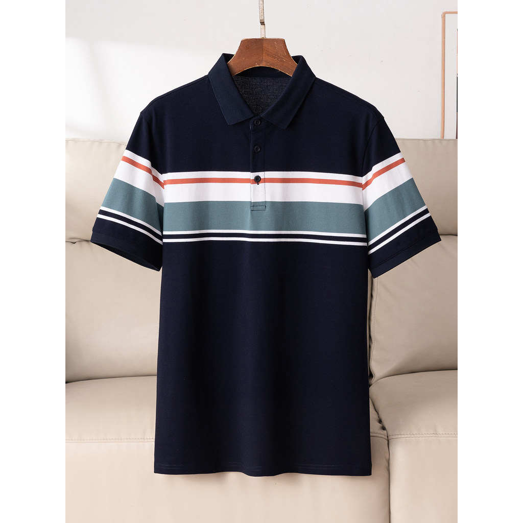 polo nam cao cấp áo có cổ nam Khmer Công nghệ bông đính cườm thoáng khí Quần áo nam thời trang sọc t