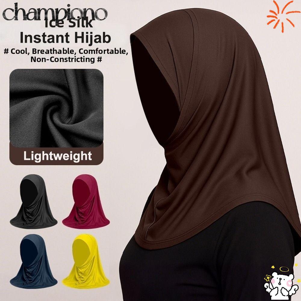 Khăn Hijab nữ CHAMPIONO, Khăn Hijab bảo vệ cổ nhẹ, Áo Hijab ăn liền màu trơn thanh lịch để mặc Hijab