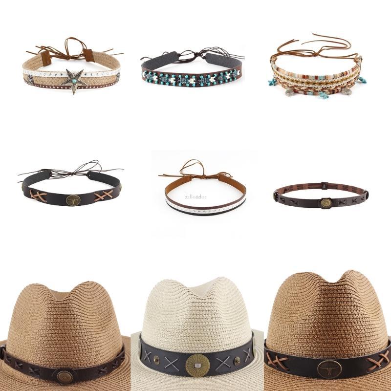 BA Cowboy Hat Band DIY Western Hat Belt Western Beaded Hat Band Ban nhạc Studded Hat Band