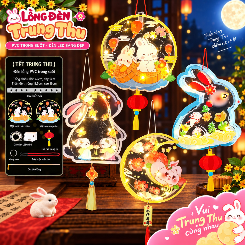 Lồng Đèn Trung Thu Thỏ Ngọc Handmade Có Đèn Led - Đèn Lồng Phát Sáng An Toàn…