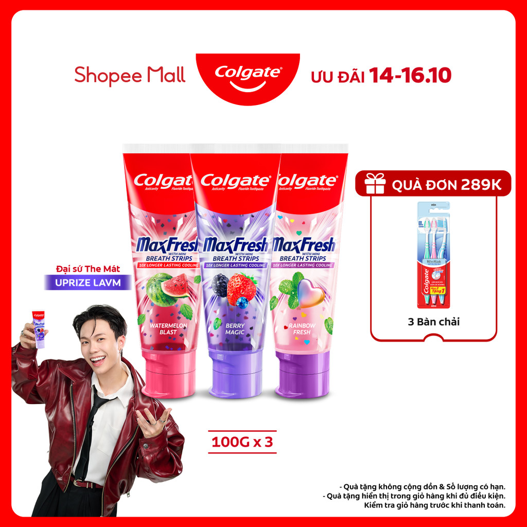 Kem đánh răng Colgate MaxFresh Hương nhiệt đới, tinh thể cầu vồng the mát 100g/ tuýp