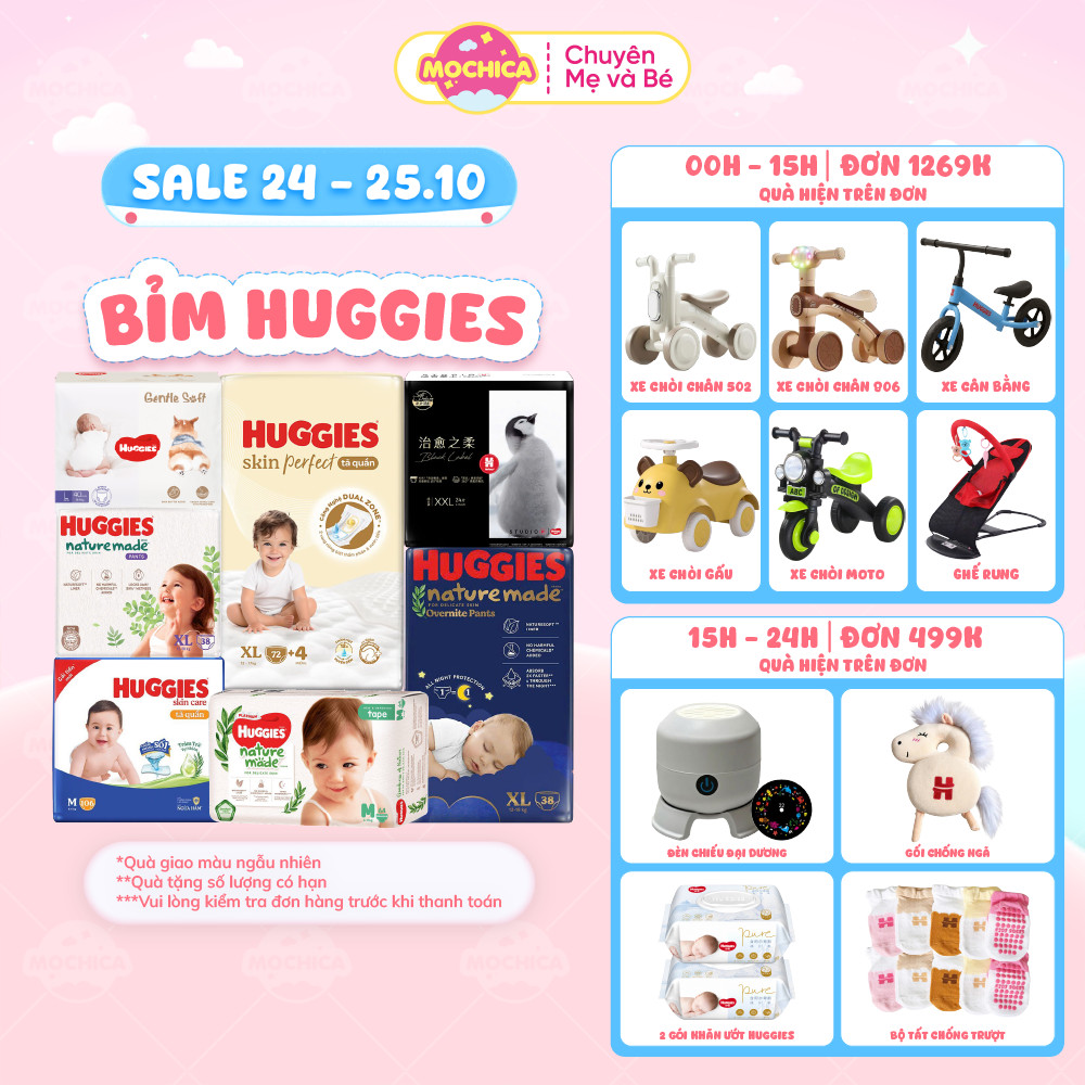 [TỔNG] Tã Bỉm Quần/Dán HUGGIES siêu cao cấp Platinum Nature Made đầy đủ size - Mochica