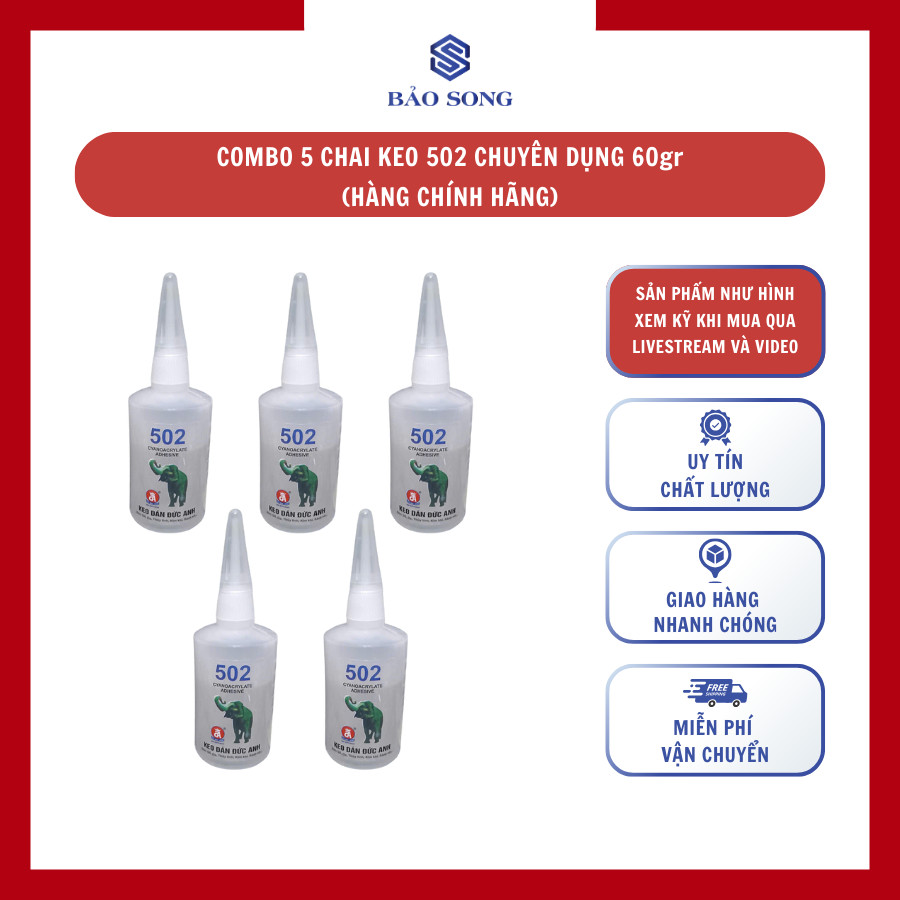 [GIÁ SỈ] Combo 5 chai keo 502 chuyên dụng 60gr, keo dán sắt chai to, keo con voi chính hãng, có bán 
