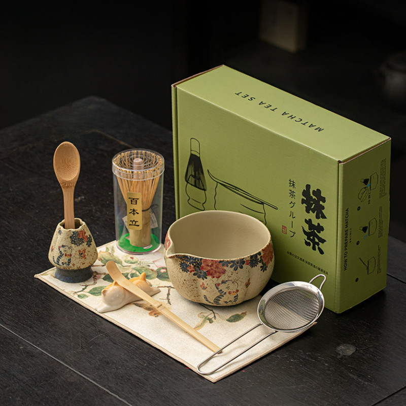chawan matcha dụng cụ pha matcha bộ pha matcha Stoneware Retro Matcha Set Matcha Bột Sàng