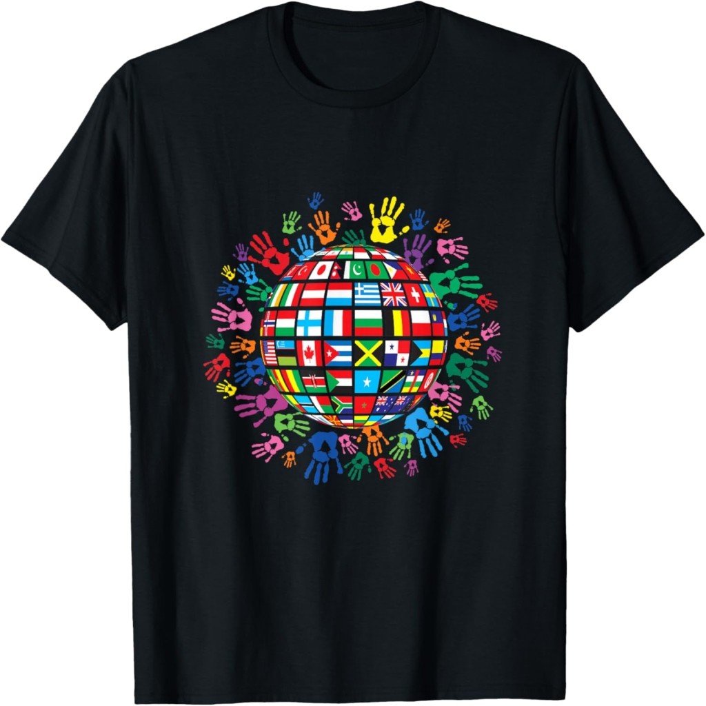 Áo thun Flags of the World with Colorful Handprin T-Shirt