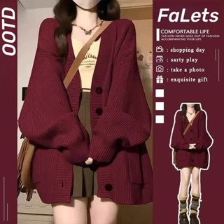  Áo cardigan len tết dệt kim đỏ giáng sinh  mùa đông ngoài cổ chữ V dáng rộng phong cách mới màu đỏ 