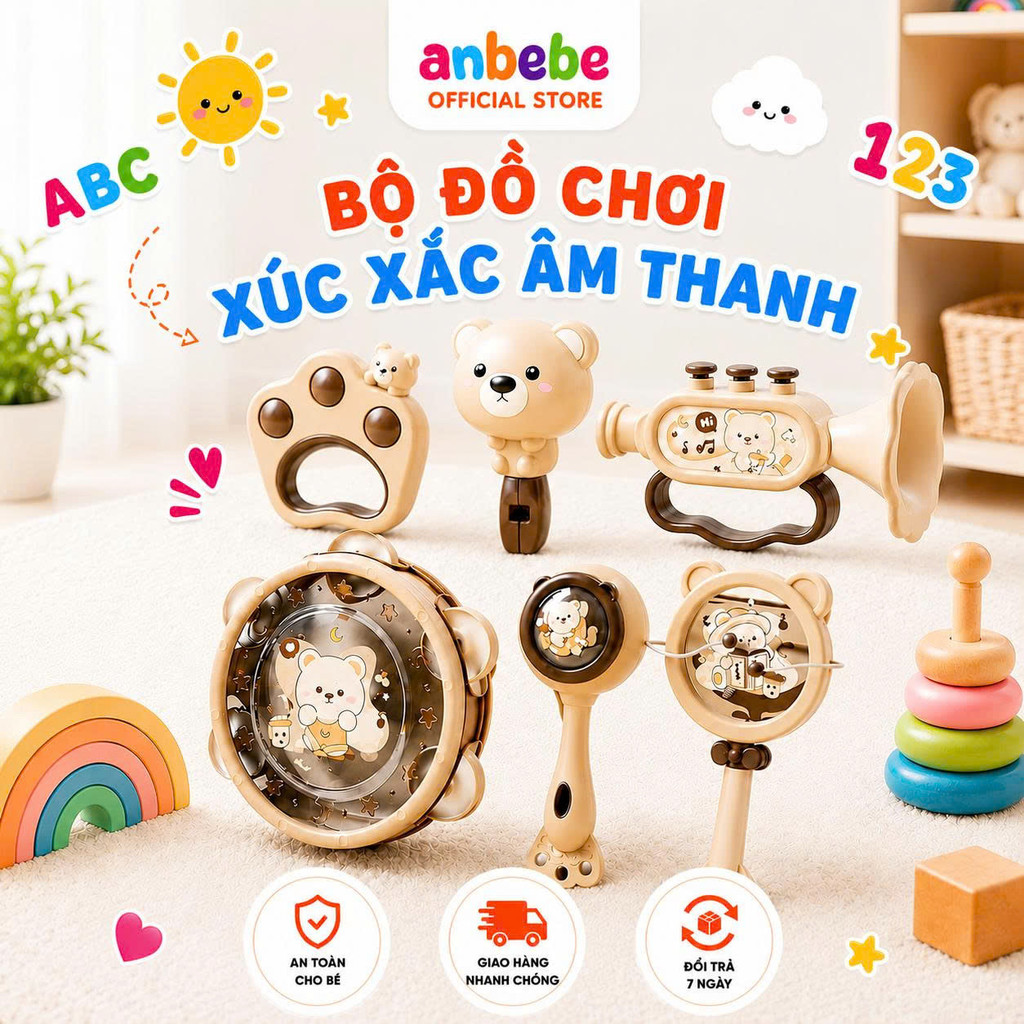 Đồ Chơi Xúc Xắc Âm Thanh Hình Gấu Thỏ Cho Bé – Trống Kèn Lục Lạc Còi Siêu Dễ Thương, Kích Thích Thín
