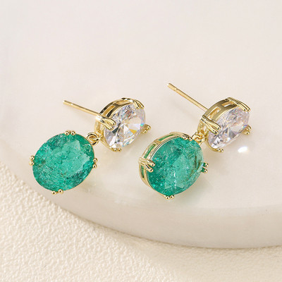 Pinkdudu Vintage Hình Bầu Dục Zirconia Nứt Pha Lê Thả Bông Tai Thời Trang Độc Đáo Tòn Ten Bông Tai Nữ Retro Thanh Lịch PD2287