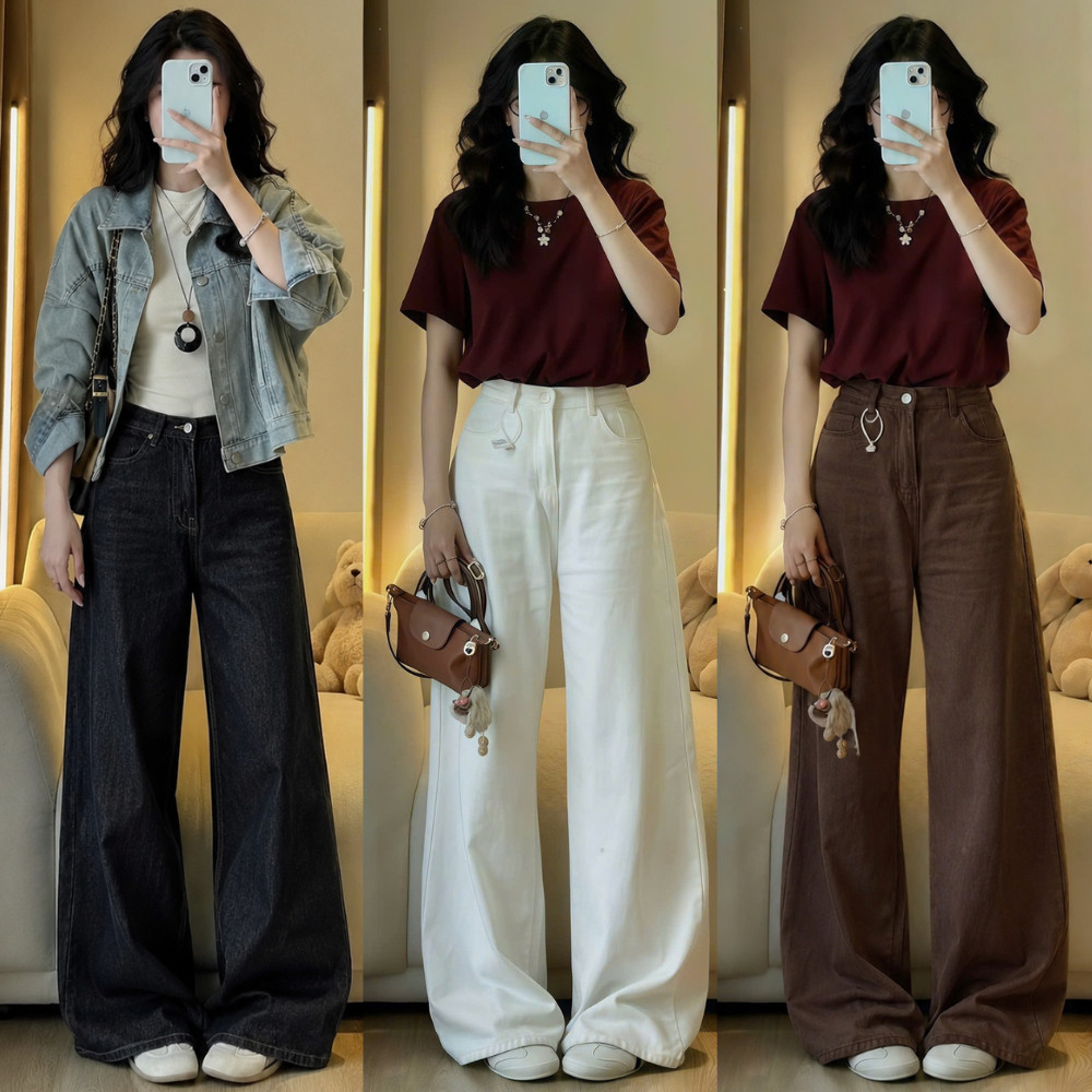 Quần Kaki Jeans Trắng ống suông MIAA nhiều màu tôn dáng form unisex nam nữ Chất Vải Jeans Cao Cấp mà