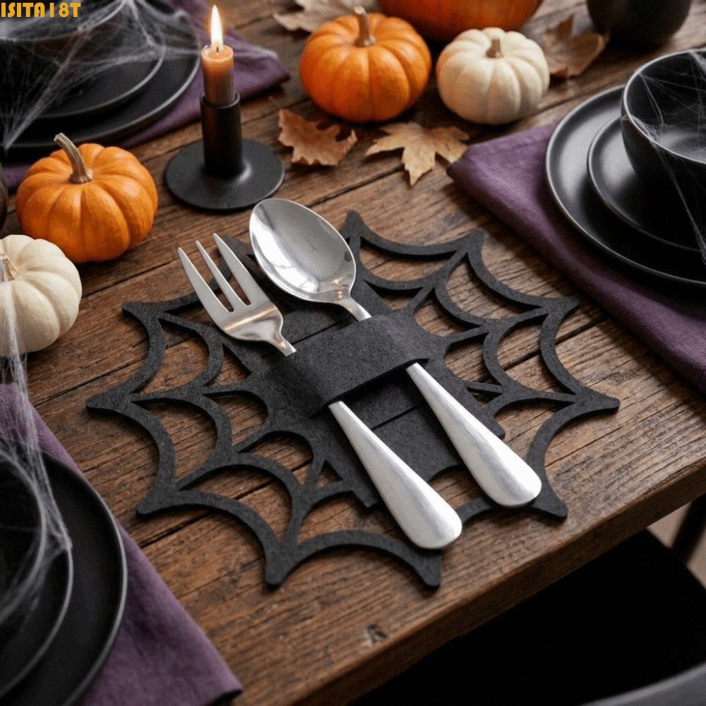 ISITA1F0 12 Túi Dao Kéo Dơi, Tay Đũa Di Động Halloween Nhện Web Dao Kéo Bao, Túi Đựng Dao Kéo Trang 
