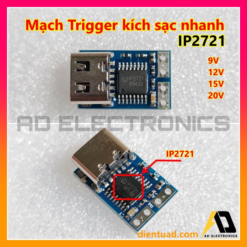110 Module Mạch Trigger Type C IP2721 Mồi Nhử Kích Hoạt Sạc Nhanh PD2.0 3.0 9V 12V 15V 20V from dien