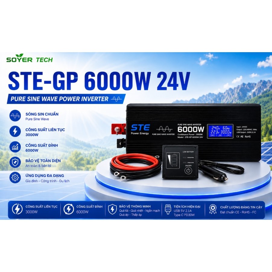 BỘ CHUYỂN ĐỔI NGUỒN Inveter Sin Chuẩn 24V-6000W STE GP- 6000W SOYER TECH PHÂN PHỐI