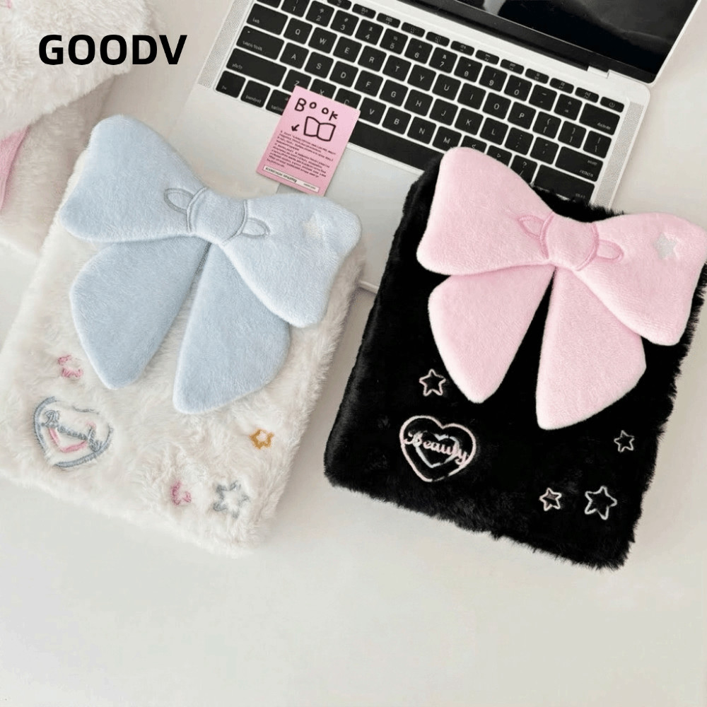 GOODV A6 Photocard Holder, Bowknot Plush Photocard Collection Book, Kawaii Ring Binder 3 inch Lưu tr