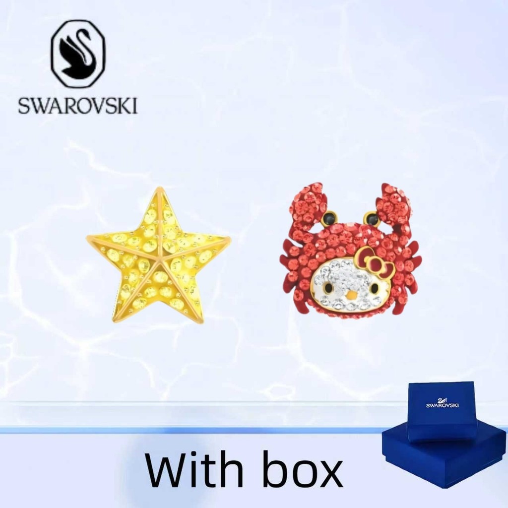 Swarovski (có hộp) mua bông tai trang sức bạc nguyên chất Bông tai hình ngôi sao biển Hello Kitty sa