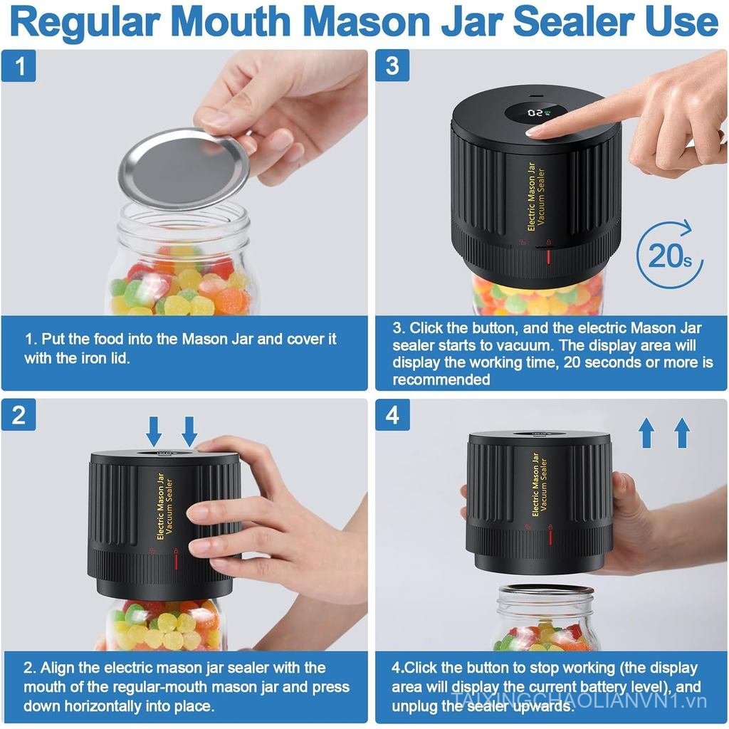 LOVE MOMENT Electric Mason Jar Vacuum Sealer Kit cho miệng rộng và miệng thường Mason Jar