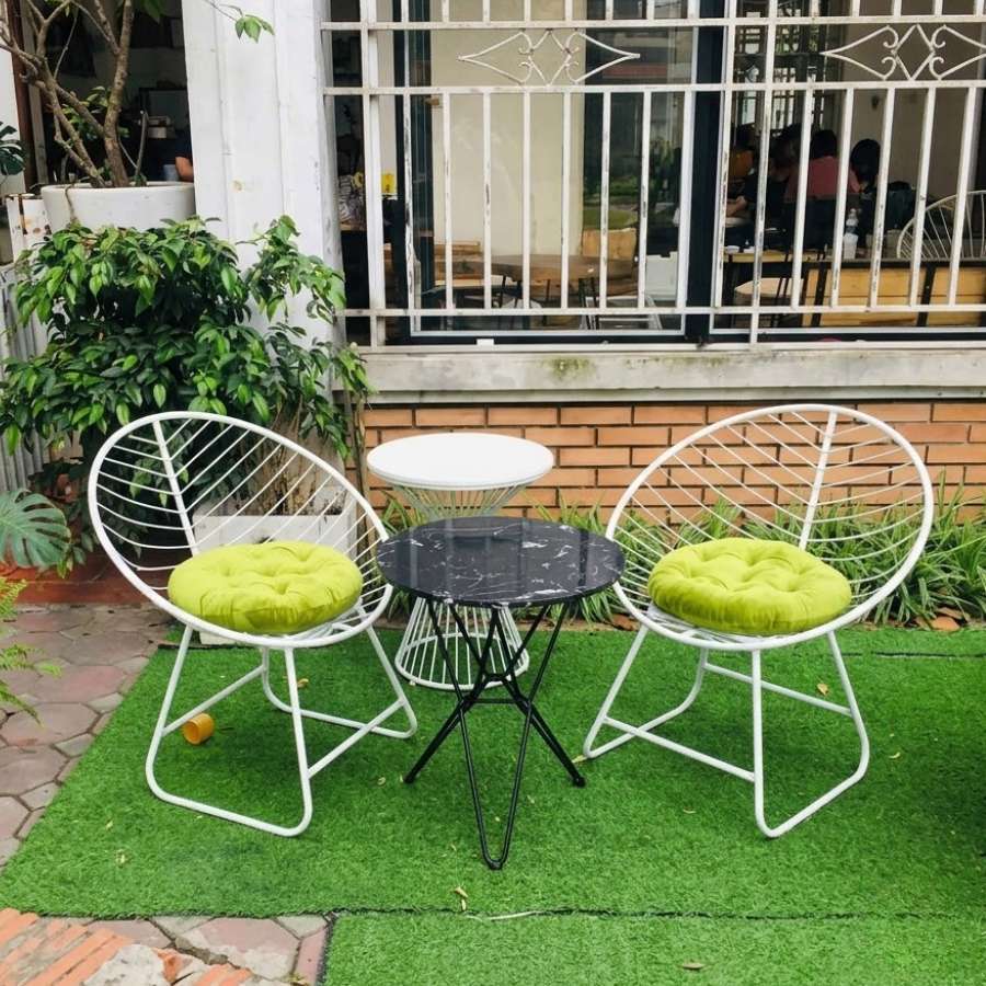 Bộ Bàn Ghế Ban Công ( 1 bàn 2 ghế) - Bàn Đá - Ghế Khung Sắt Hàng Loại 1 (Đệm Ghế Theo Yêu Cầu)