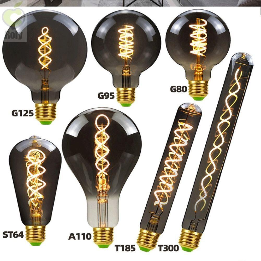 Bóng đèn cổ điển ROLY, Dây tóc đèn Edison màu xám mạ điện, đầu nối vít nóng Kính trắng ấm Đèn Edison