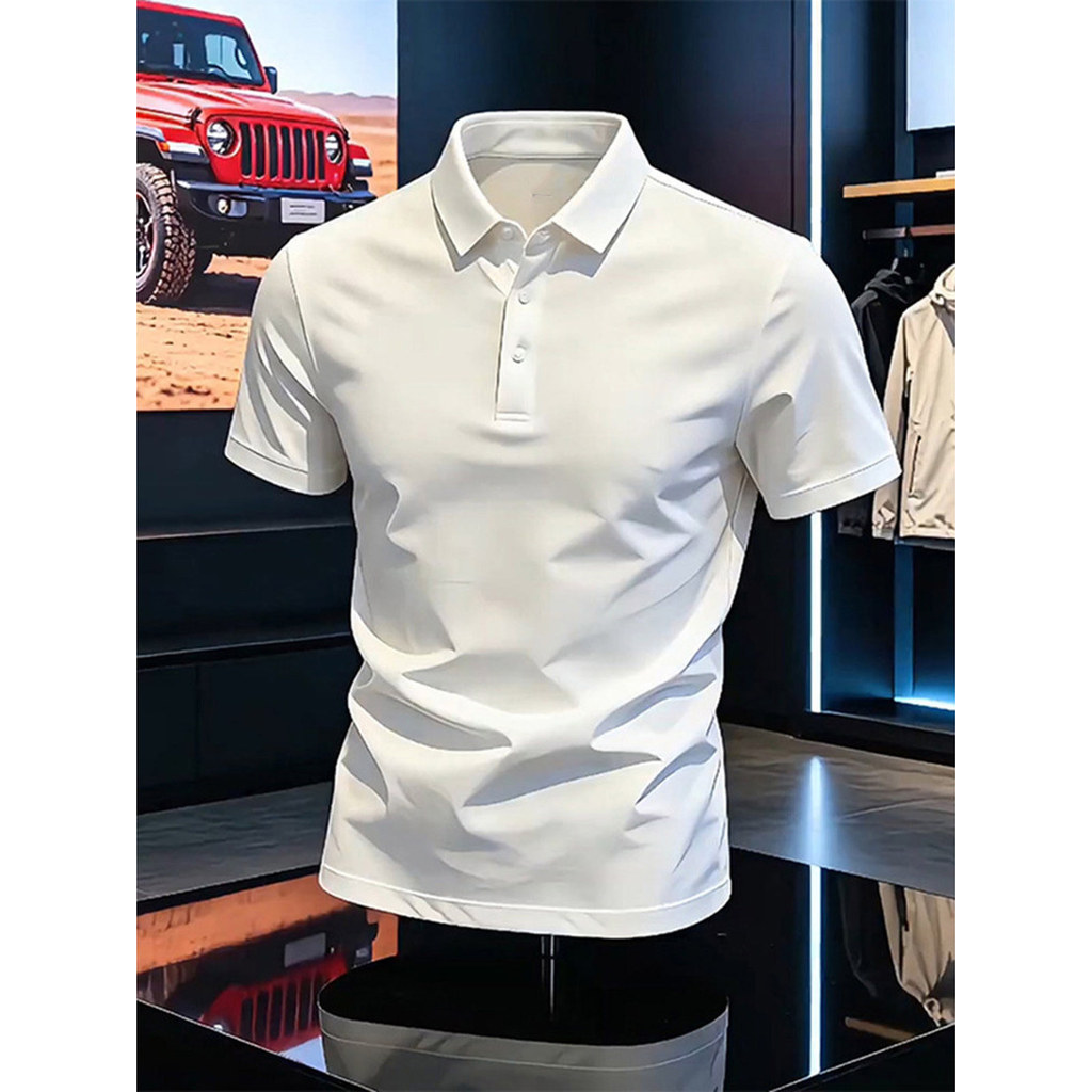 Mỹ Slim-fit POLO Áo Sơ Mi Tay Ngắn Phong Cách Nam Puffer Đẹp Trai Mùa Hè boxy Khâu Trang Trọng Vai Á