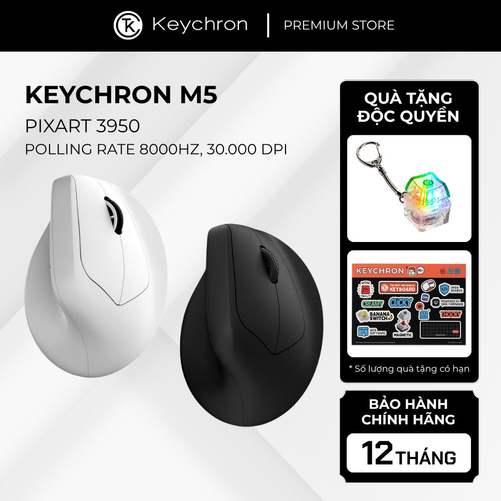 Chuột Công Thái Học Không Dây Keychron M5 PixArt3950 8K Wireless Vertical Mouse 30000 DPI Bluetooth