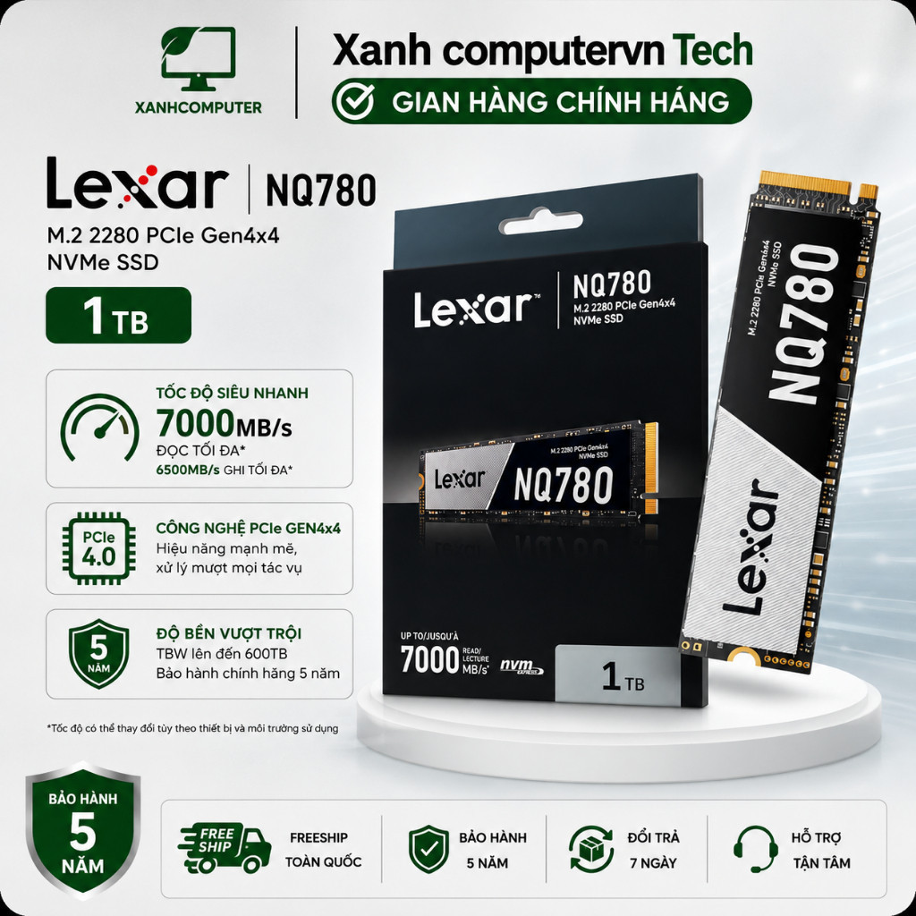 Ổ Cứng SSD LEXAR NQ780 1TB NVMe PCIe Gen4 x4 M.2 2280 Tốc Độ Cao 6500MB/s Chính Hãng