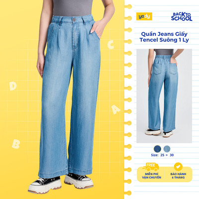 Quần Jean Nữ Giấy YODY chất liệu Tencel, dáng suông, có ciết ly, cạp chun phía sau TRA - WCJE25S066