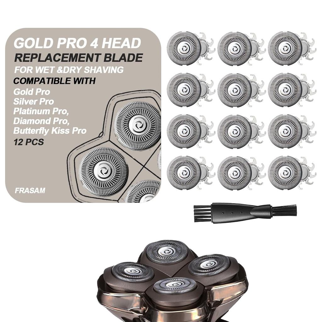 12 Lưỡi dao thay thế 4 đầu Gold Pro cho máy cạo râu đầu lâu, tương thích với Pit Bulls Gold Pro, Pla