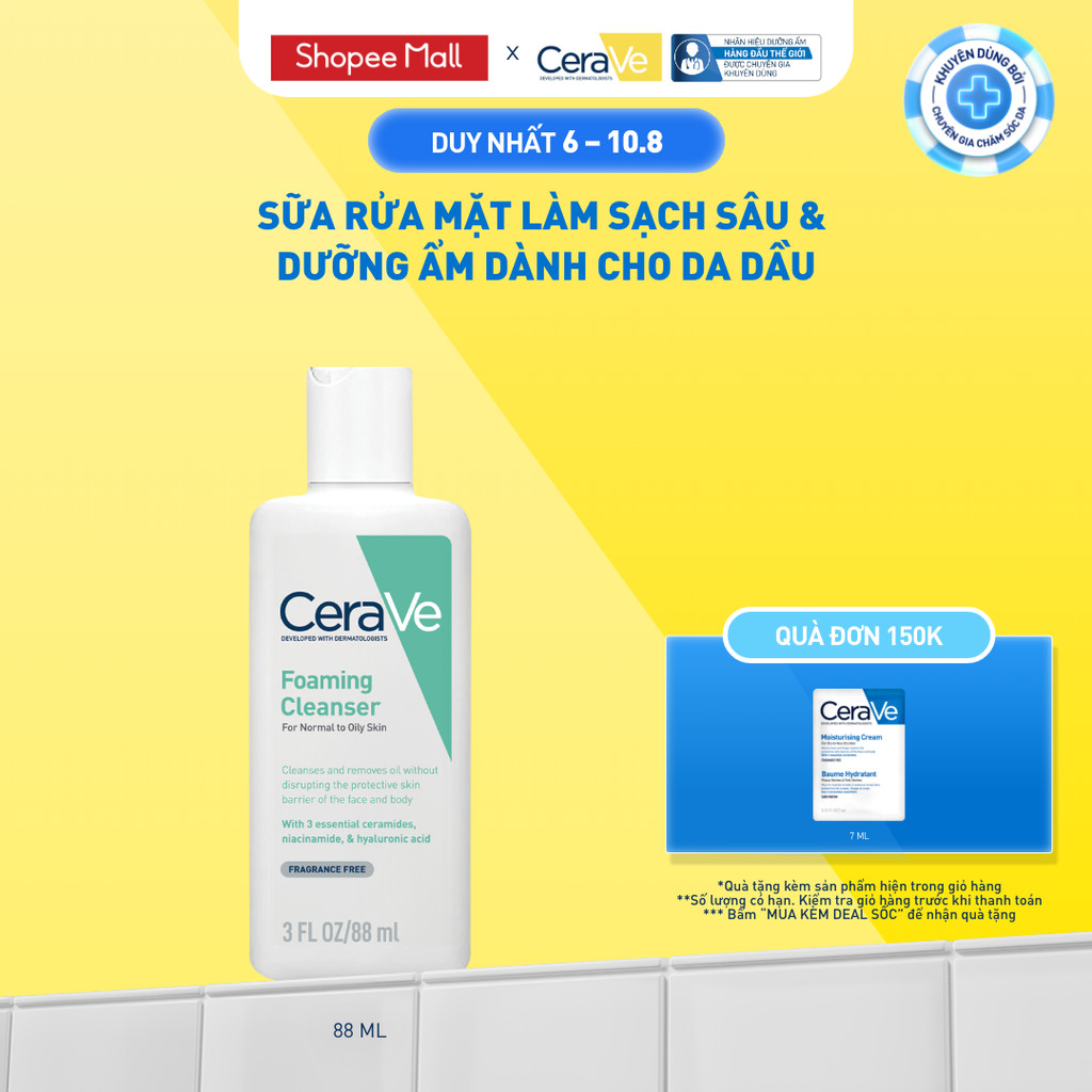 Sữa rửa mặt giúp làm sạch sâu dành cho da dầu  Cerave Foaming Facial Cleanser 88ml