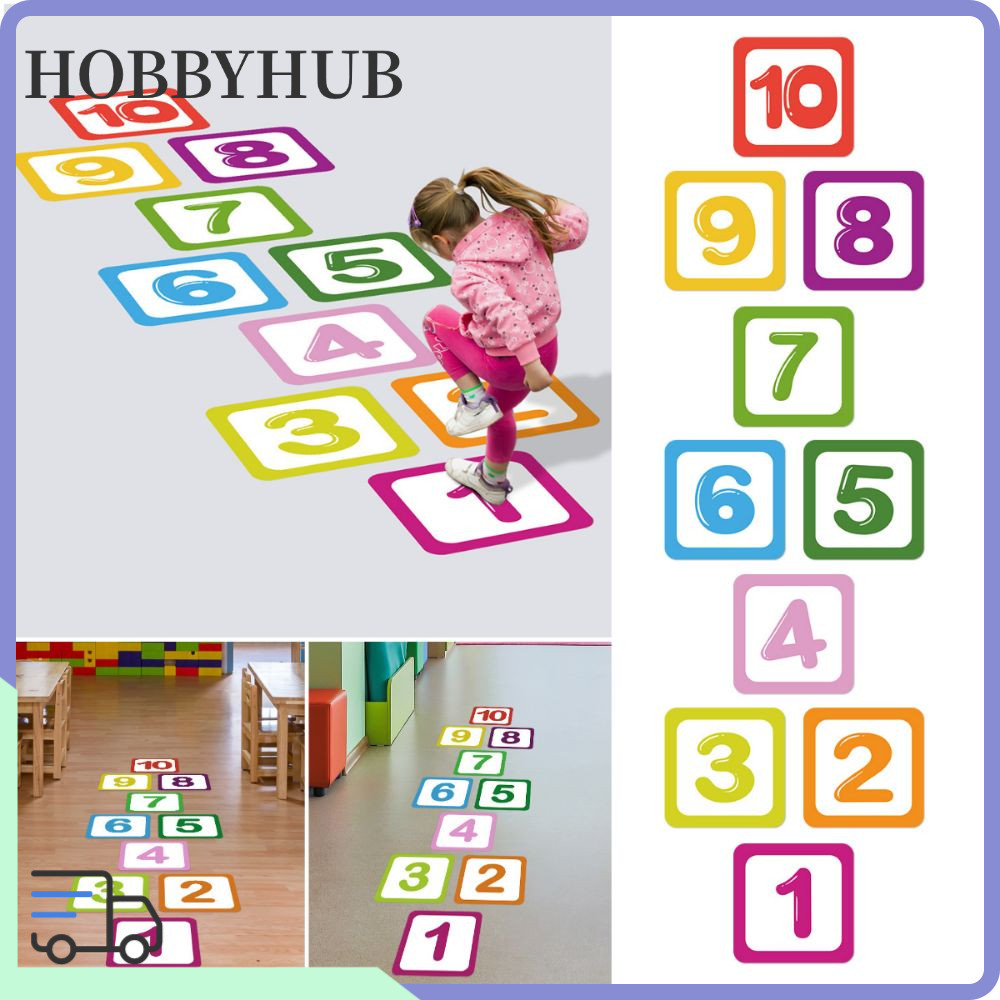 Đề can trò chơi số lưới HOBBYHUB, Nhãn dán sàn Hopscotch 10 / 15 / 20cm tự dính, Nhãn dán lưới số ch