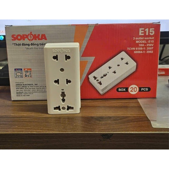 Ổ Cắm Điện Chịu Tải SOPOKA E15 - Công Suất Cao 2200W, Lõi Đồng Chống Cháy