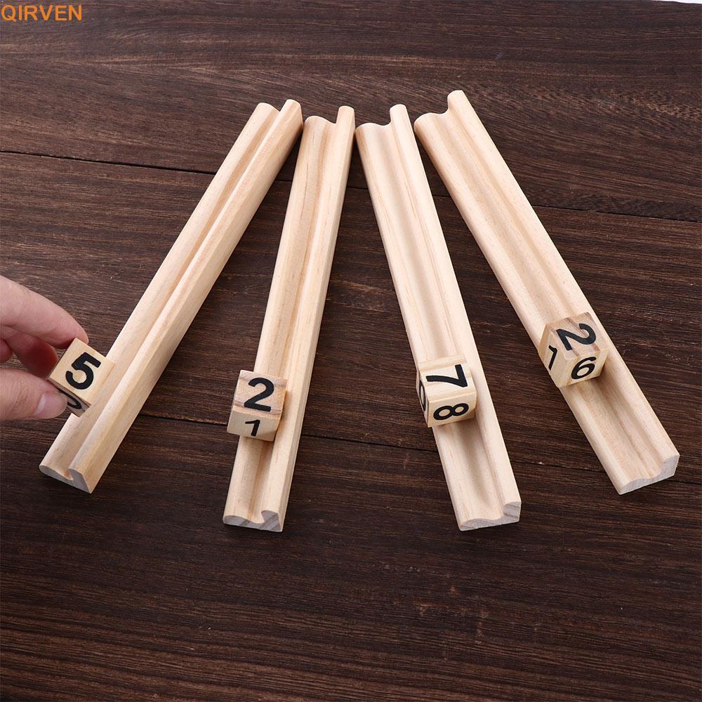QIRVEN Domino Người Lớn Bằng Gỗ 4 Giá Domino Trò Chơi Chân Gà Domino Khay Đựng