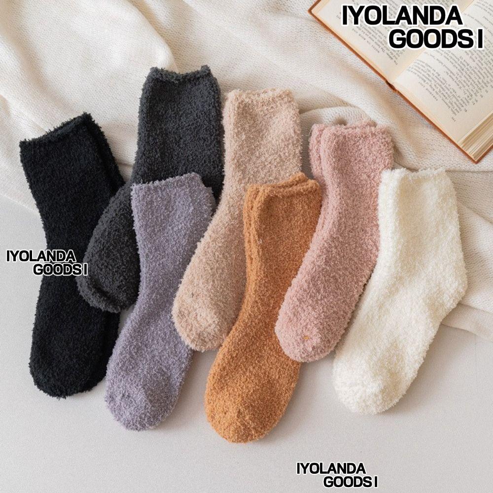 IYOLANDAGOODS1 Tất Sàn Nhà, Tất Nhung San Hô Cosy Thoáng Khí, Thời Trang Mềm Mại Mùa Đông Ấm Áp Màu 