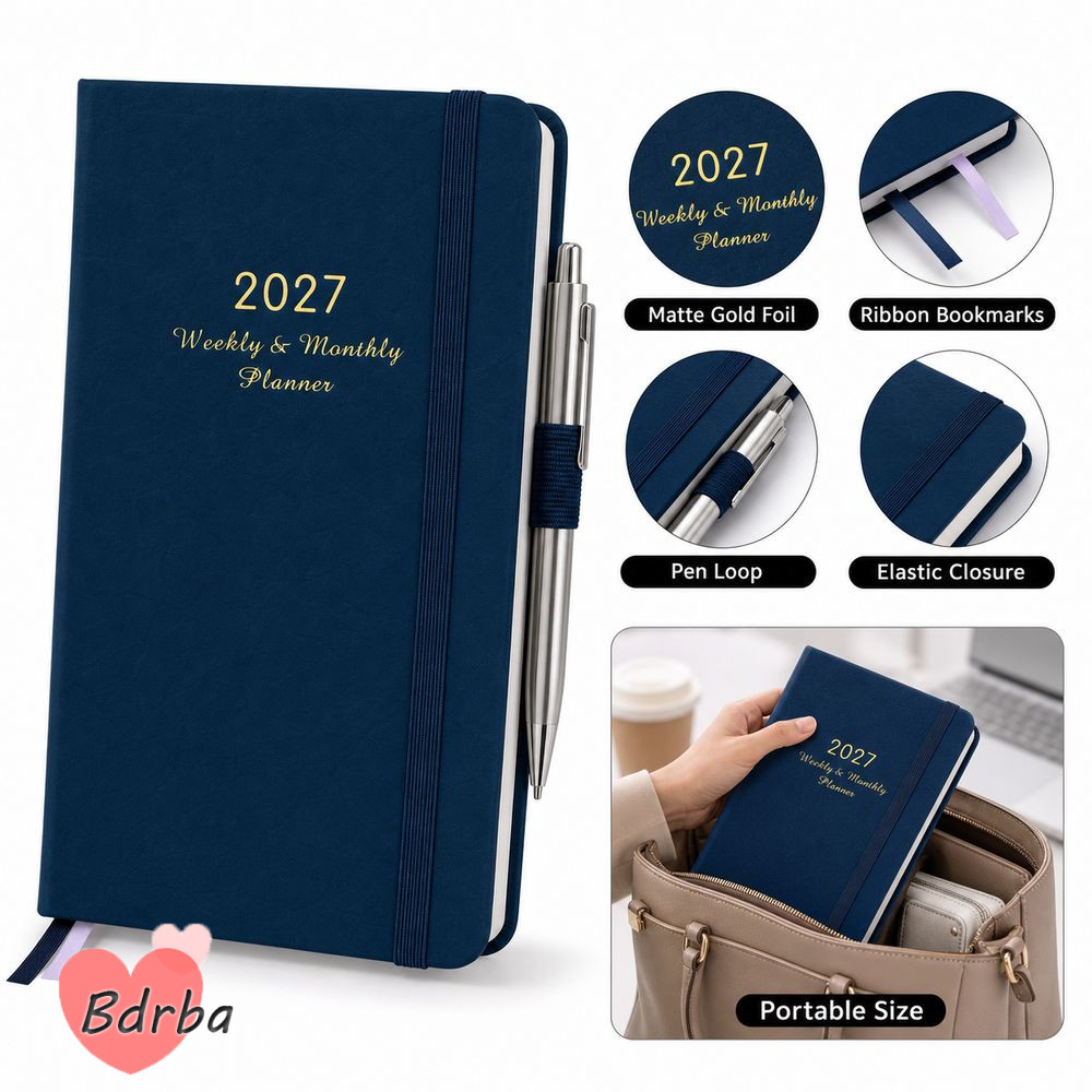 BDRBA 2027 Planner Notebook, Elastic Band Ribbon Bookmark Weekly Planner, Pen Loop Leather Planing N