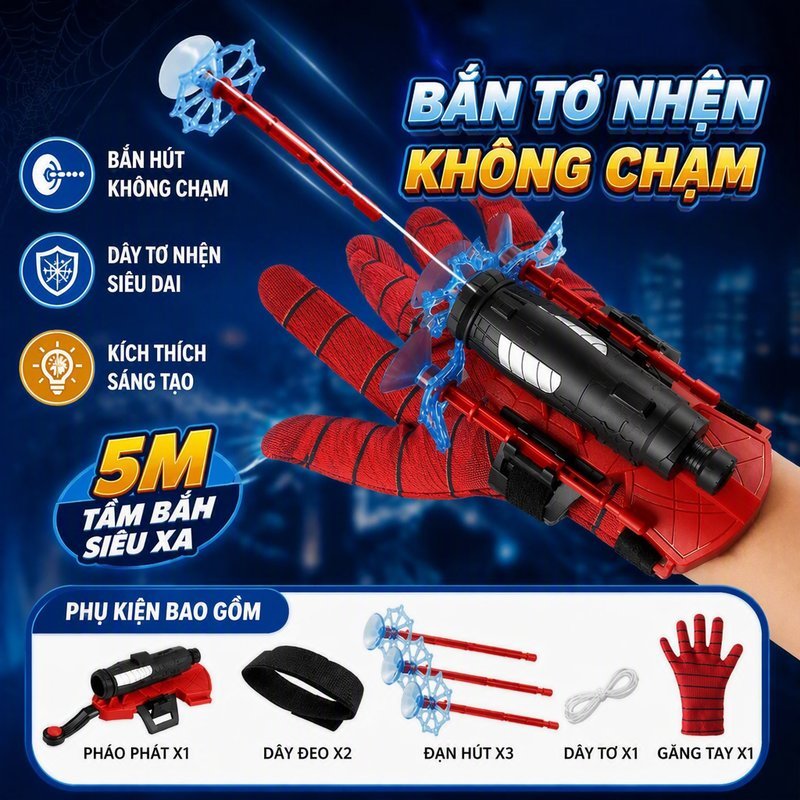 Đồ Chơi Siêu Nhân Spider Man Hóa Trang Găng Tay Đồ Chơi Bắn Tơ Người Nhện Cho Bé Trai